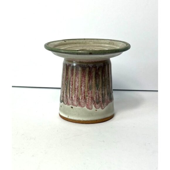 Studio Pottery Rustic Candle Holder Pillar Or Taper Candles 4.5" H 5" W Handmade - Picture 3 of 8